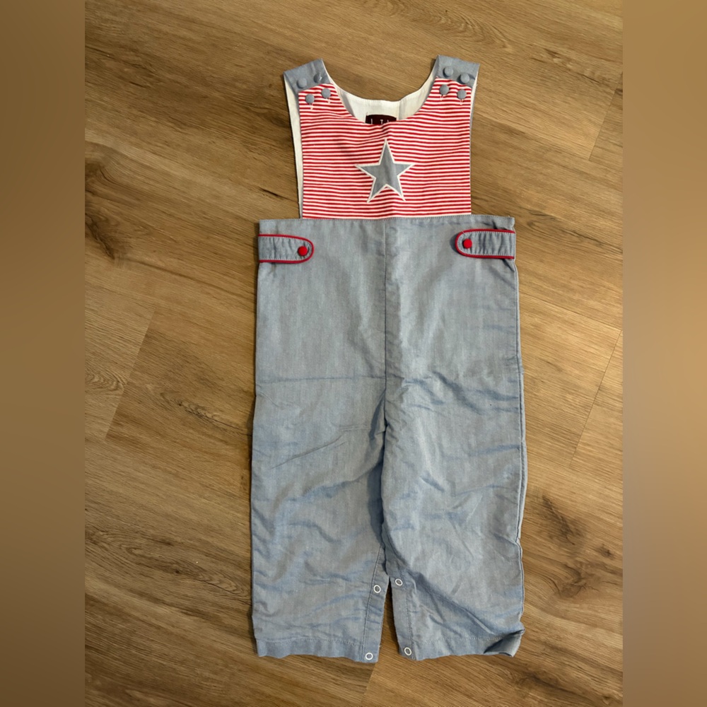Lil Cactus Red and White Stripe with Blue Star Overalls